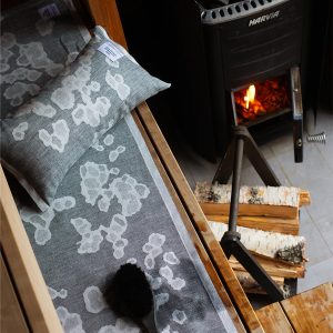 Zestaw do sauny SAIMAANNORPPA, biało-szary - Lniana mata 46 x 150 cm + Poduszka do sauny 20 x 46 cm