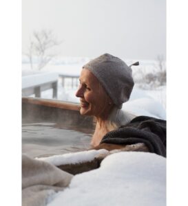 LNIANA CZAPKA DO SAUNY MERI LAPUAN KANKURIT - BIAŁO-LNIANO-CZARNA